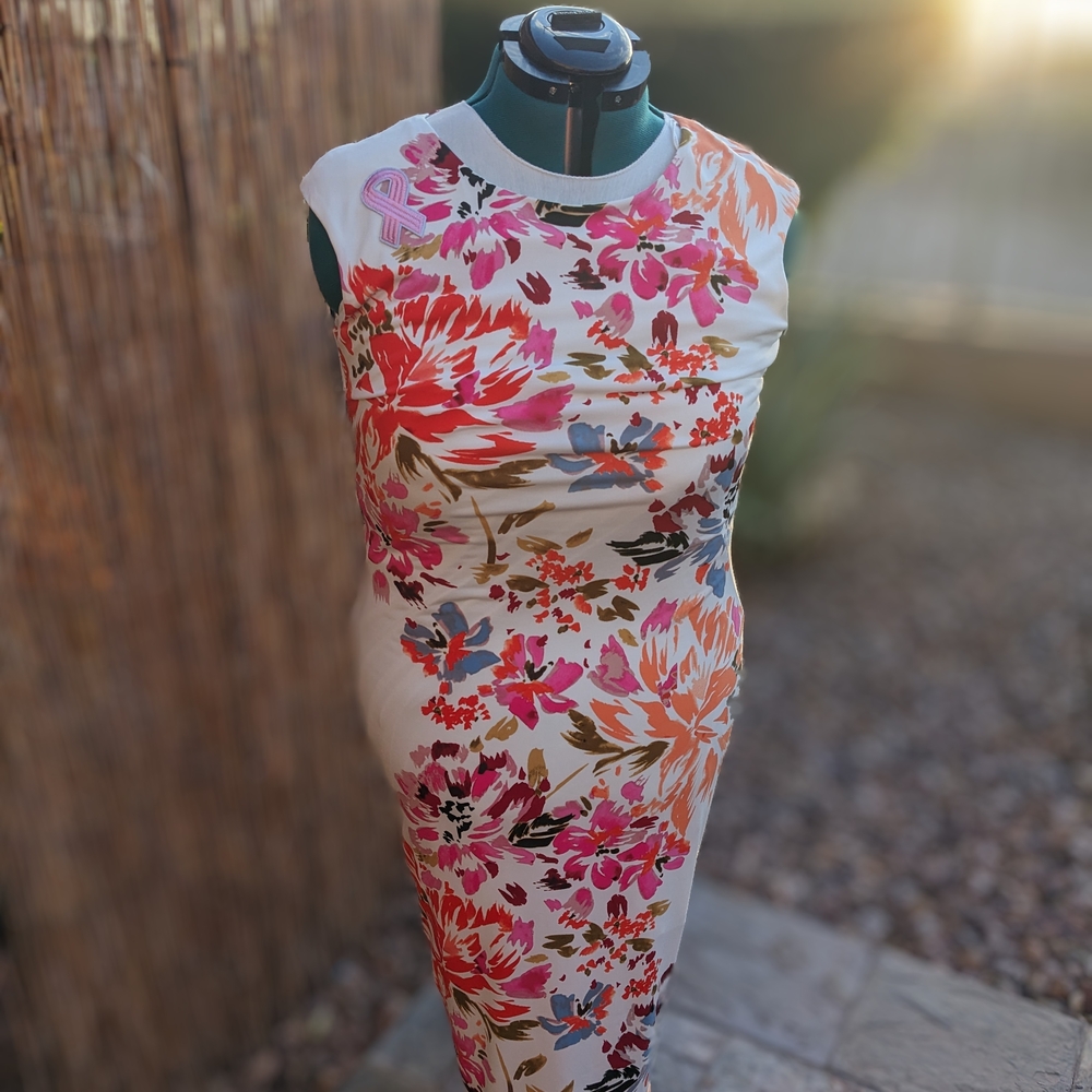 London Times Red and Orange Sleeveless Bodycon Midi Dress